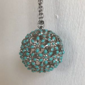 Vintage Long Teal Floral Sphere Necklace